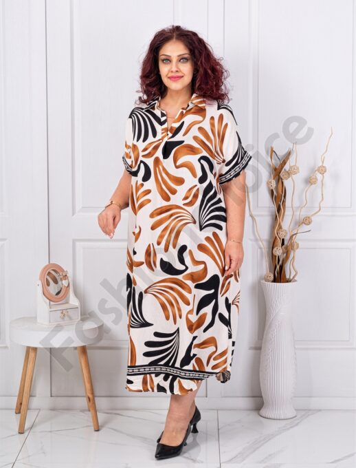 Plus size φόρεμα με μοτίβο-καφέ-κωδ 8750