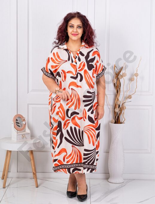 Plus size φόρεμα με μοτίβο-κοραλί-κωδ 8750-1