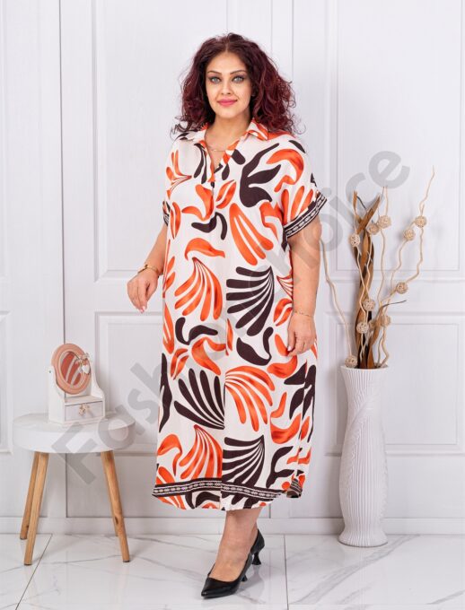 Plus size φόρεμα με μοτίβο-κοραλί-κωδ 8750-1