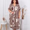 Plus size V φόρεμα φλοράλ-καφέ-κωδ 8757