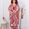 Plus size V φόρεμα φλοράλ-μπορντό-κωδ 8757-1