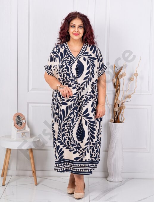 Plus size V φόρεμα φλοράλ-μπλε-κωδ 8757-2