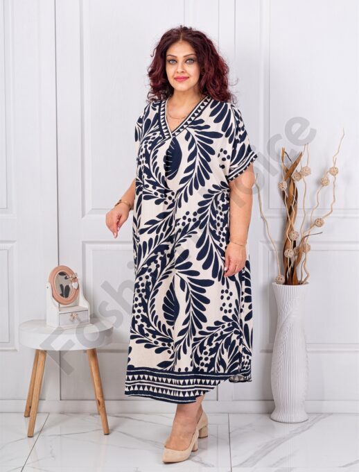 Plus size V φόρεμα φλοράλ-μπλε-κωδ 8757-2