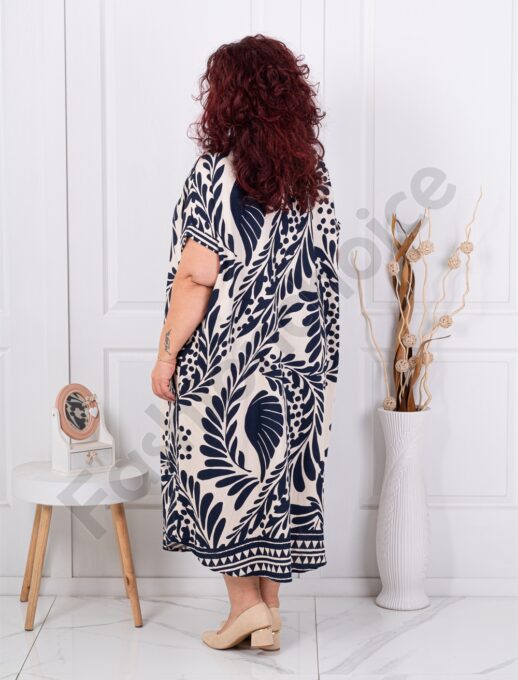 Plus size V φόρεμα φλοράλ-μπλε-κωδ 8757-2