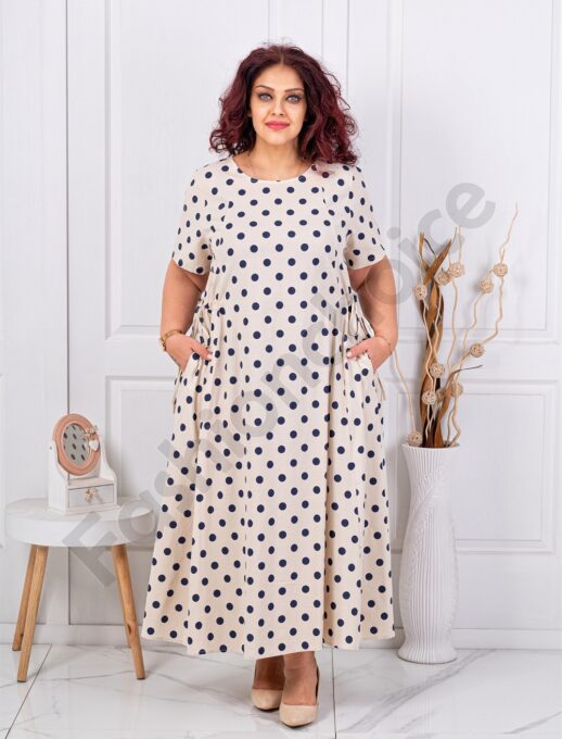 Plus size φόρεμα εκρού με μπλε πουά-κωδ 3131-2