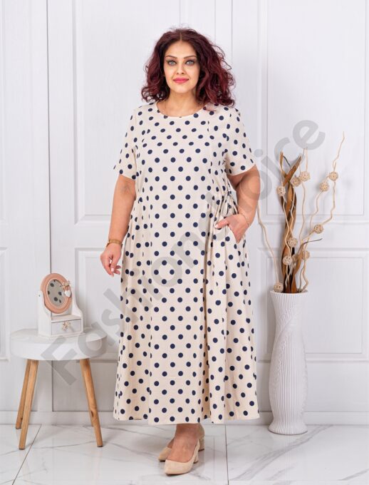 Plus size φόρεμα εκρού με μπλε πουά-κωδ 3131-2