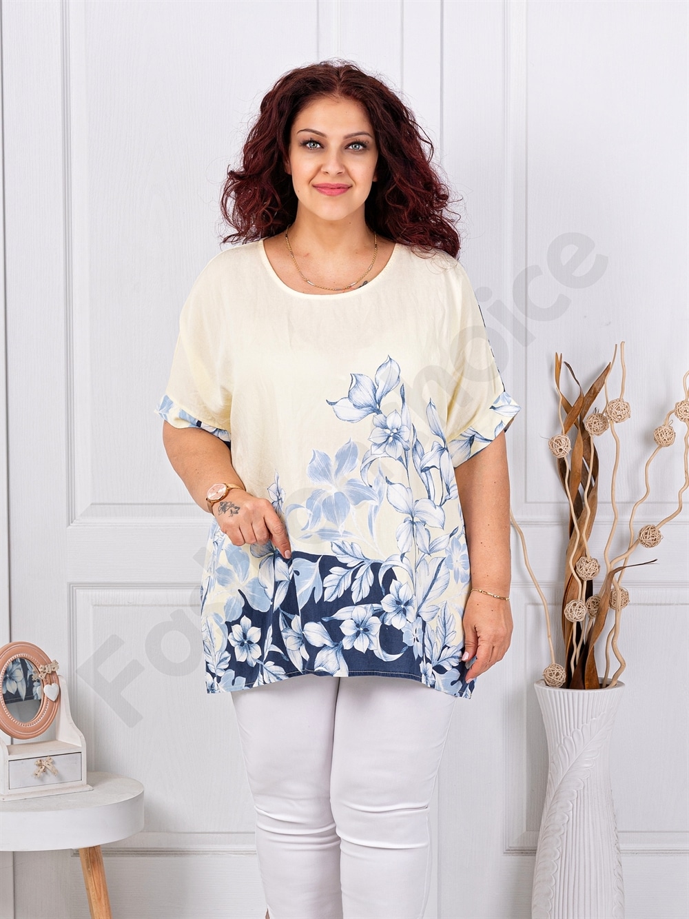 Plus size μπλούζα φλοράλ-κίτρινο-κωδ 9553-3
