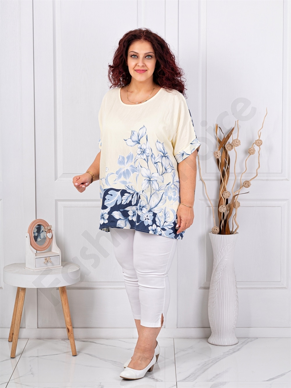 Plus size μπλούζα φλοράλ-κίτρινο-κωδ 9553-3