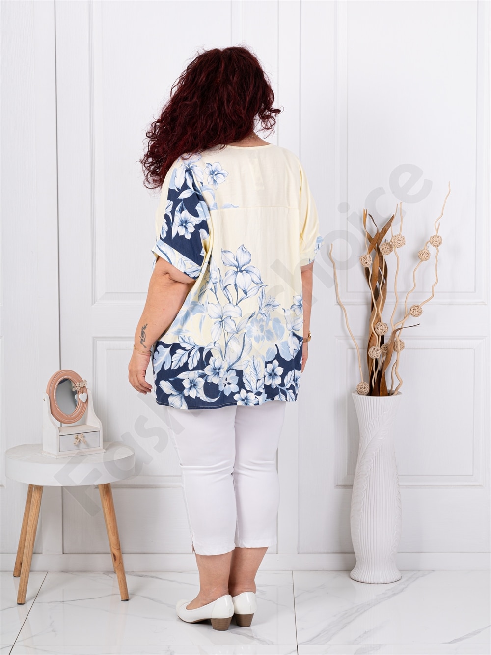 Plus size μπλούζα φλοράλ-κίτρινο-κωδ 9553-3