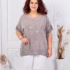 Plus size βαμβακερή/λινή μπλούζα με απλικέ πεταλούδα-μόκα-κωδ 1025-7