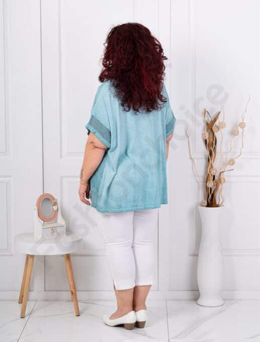 Plus size βαμβακερή/λινή μπλούζα με απλικέ πεταλούδα-μέντα-κωδ 1025-1