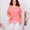 Plus size βαμβακερή/λινή μπλούζα με απλικέ πεταλούδα-κοραλί-κωδ 1025-5