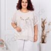 Plus size βαμβακερή/λινή μπλούζα με απλικέ πεταλούδα-μπεζ-κωδ 1025-2