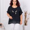 Plus size βαμβακερή/λινή μπλούζα με απλικέ πεταλούδα-μέντα-κωδ 1025-1