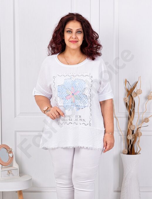 Plus size μπλούζα με απλικέ-λευκό-κωδ 3995-5