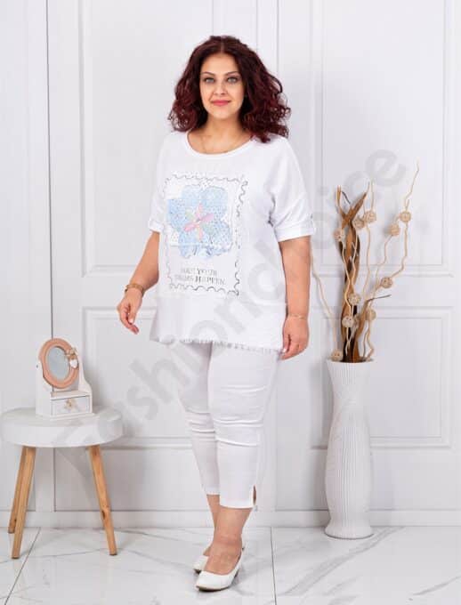 Plus size μπλούζα με απλικέ-λευκό-κωδ 3995-5