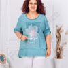 Plus size μπλούζα με απλικέ-πετρόλ-κωδ 3995-1