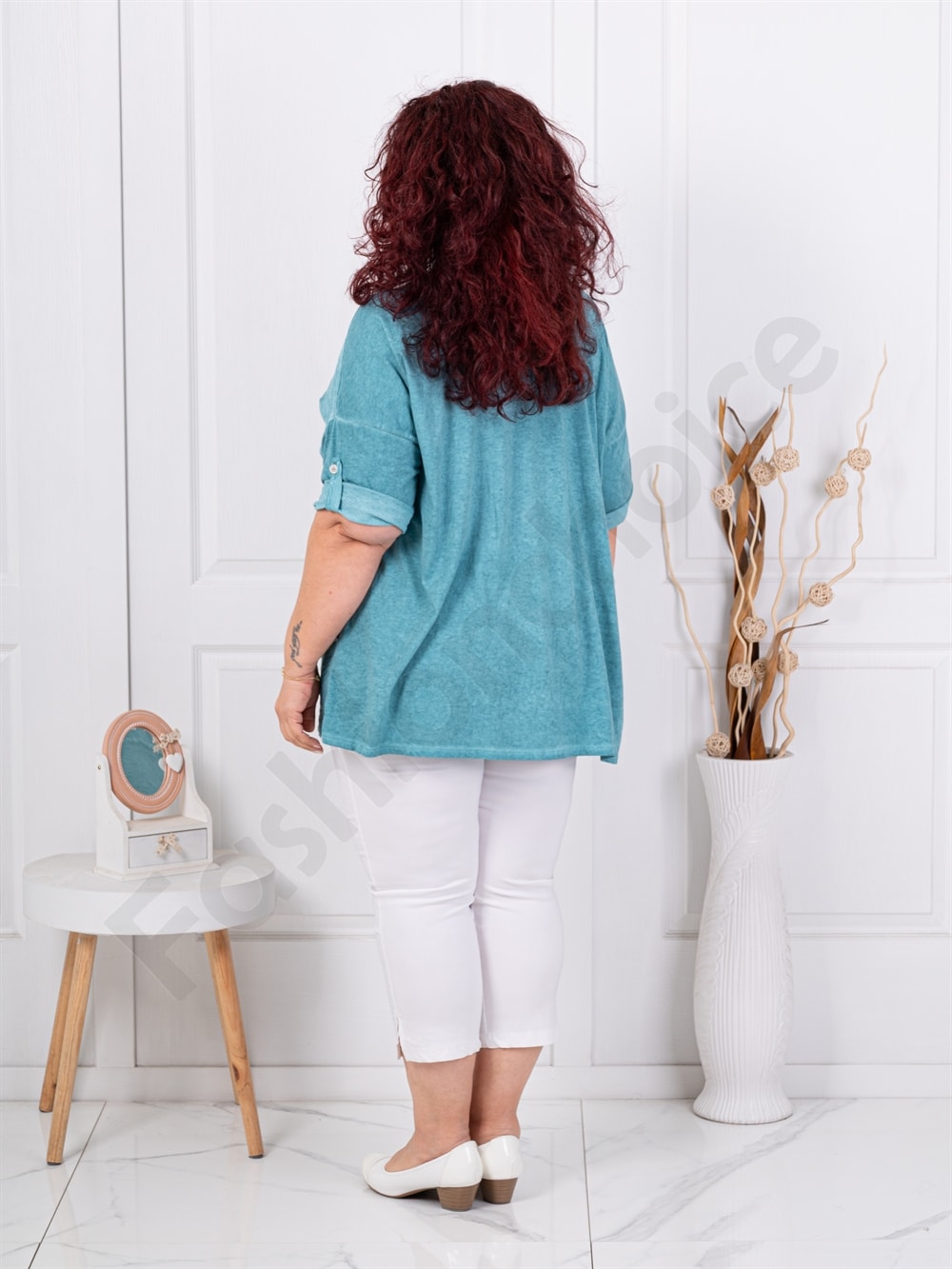 Plus size μπλούζα με απλικέ-πετρόλ-κωδ 3995-1