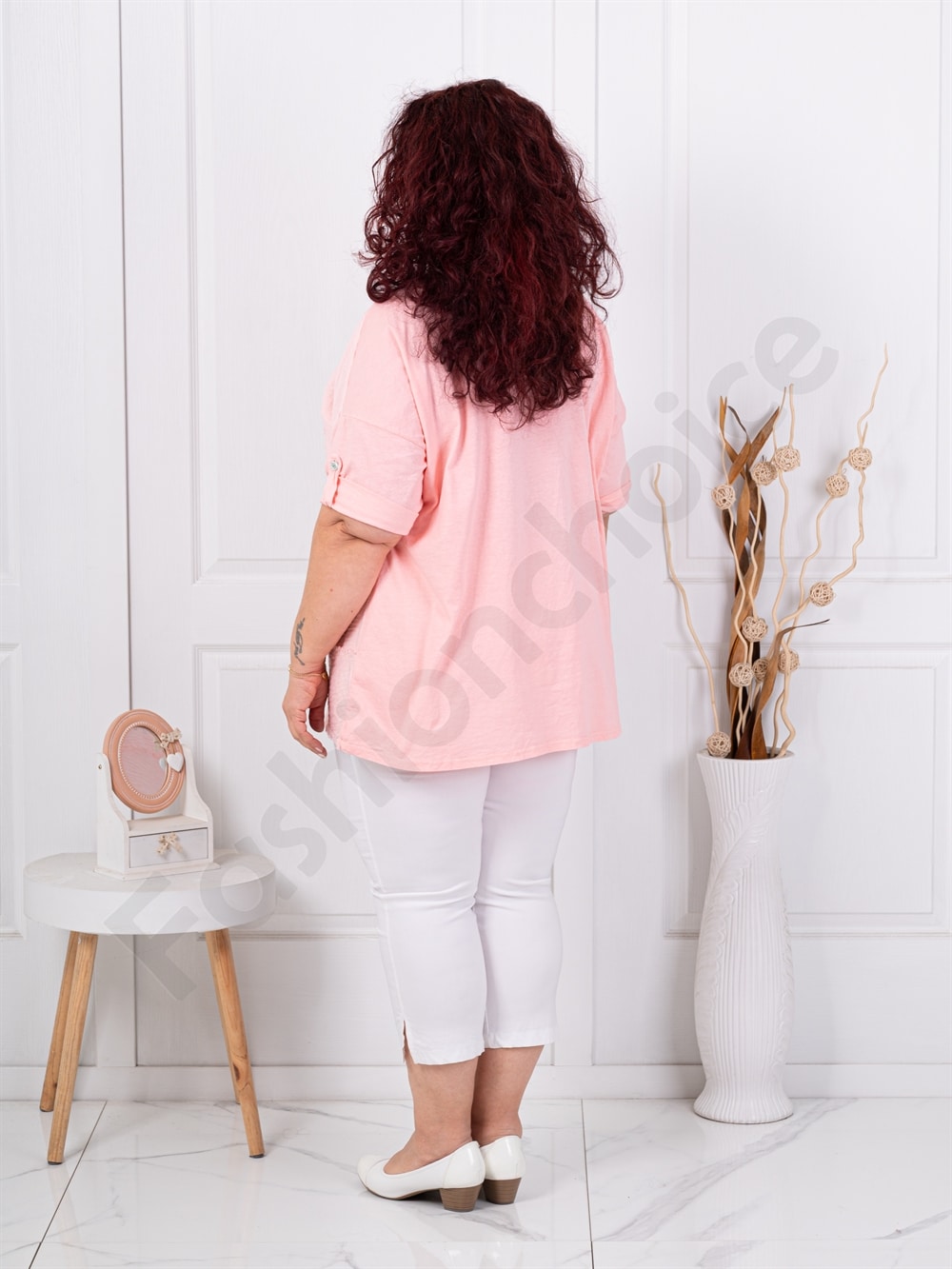 Plus size μπλούζα με απλικέ-ροζ-κωδ 3995-6