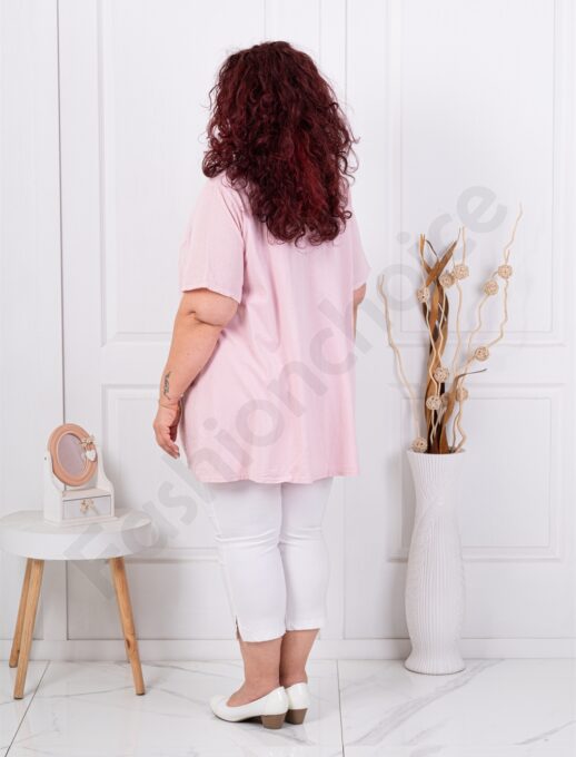 Plus size βαμβακερή/λινή μπλούζα με κολιέ-ροζ-κωδ 7753-5
