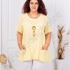 Plus size βαμβακερή/λινή μπλούζα με κολιέ-κίτρινο-κωδ 7753-1
