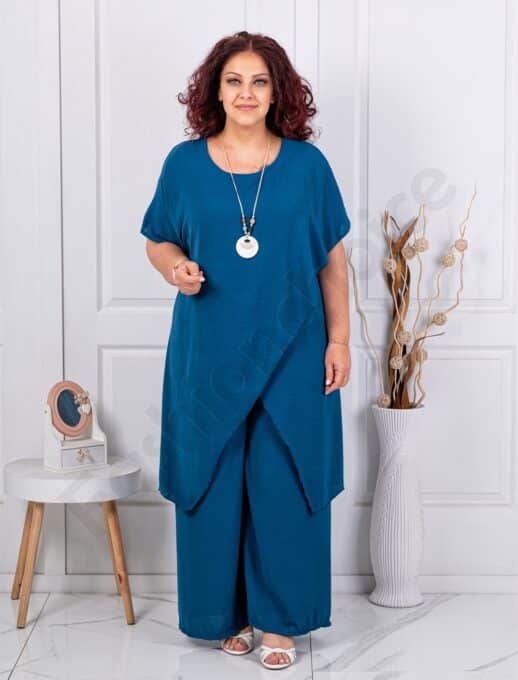 Plus size σετ παντελόνι με τουνίκ-πετρόλ-κωδ 10030-16
