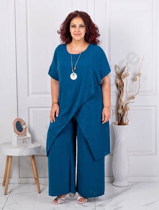 Plus size σετ παντελόνι με τουνίκ-πετρόλ-κωδ 10030-16