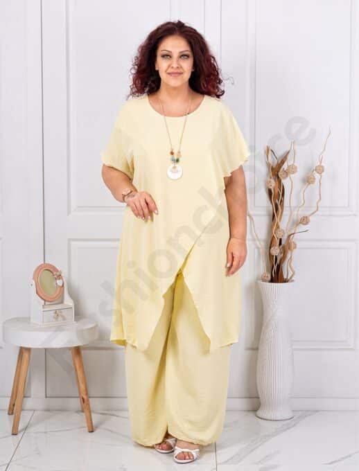 Plus size σετ παντελόνι με τουνίκ-κίτρινο-κωδ 10030-20