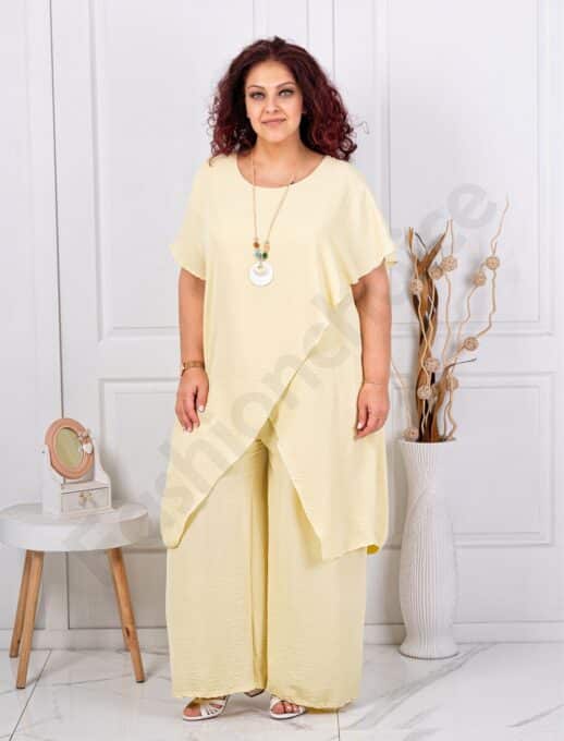 Plus size σετ παντελόνι με τουνίκ-κίτρινο-κωδ 10030-20