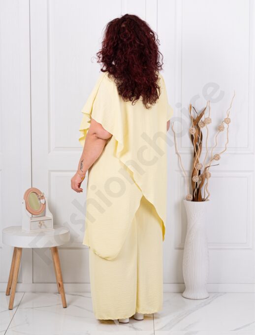 Plus size σετ παντελόνι με τουνίκ-κίτρινο-κωδ 10030-20
