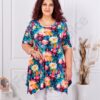 Plus size ασύμμετρη τουνίκ φλοράλ-μπλε/ροζ-κωδ 26106