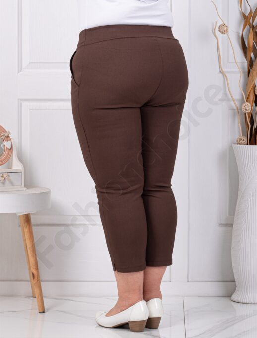 Plus size παντελόνι κάπρι-καφέ-κωδ 24238-20