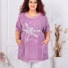 Plus size βαμβακερή/λινή μπλούζα με τσέπες-λιλά-κωδ 7390-6