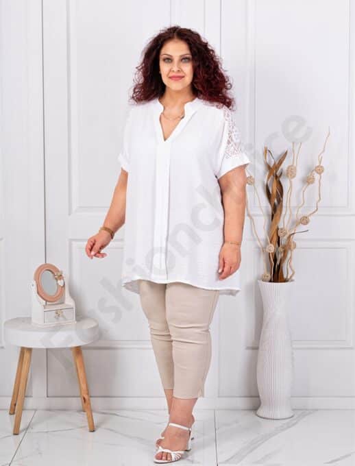 Plus size τουνίκ με δαντέλα στους ώμους-λευκό-κωδ 24379-3