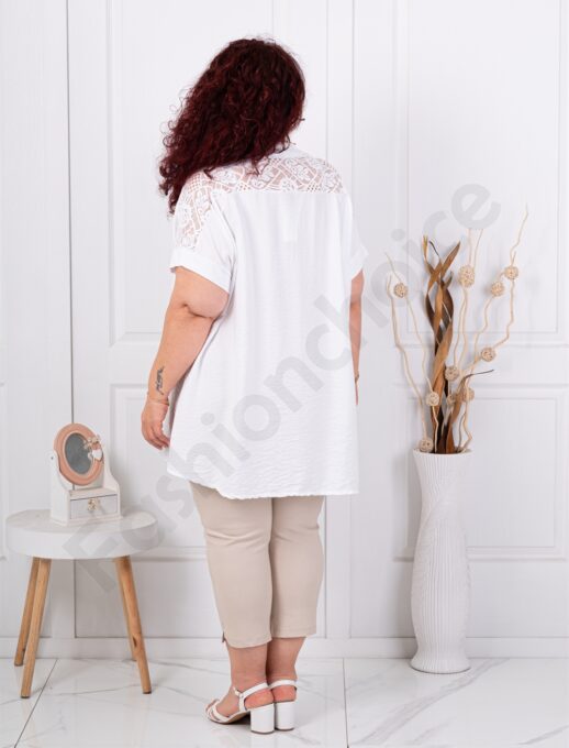 Plus size τουνίκ με δαντέλα στους ώμους-λευκό-κωδ 24379-3