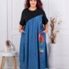 Plus size μάξι τζιν φόρεμα με κέντημα-μαύρο-κωδ 51605