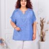 Plus size μπλούζα με πλέξη αζούρ-μπλε-κωδ 1109-4