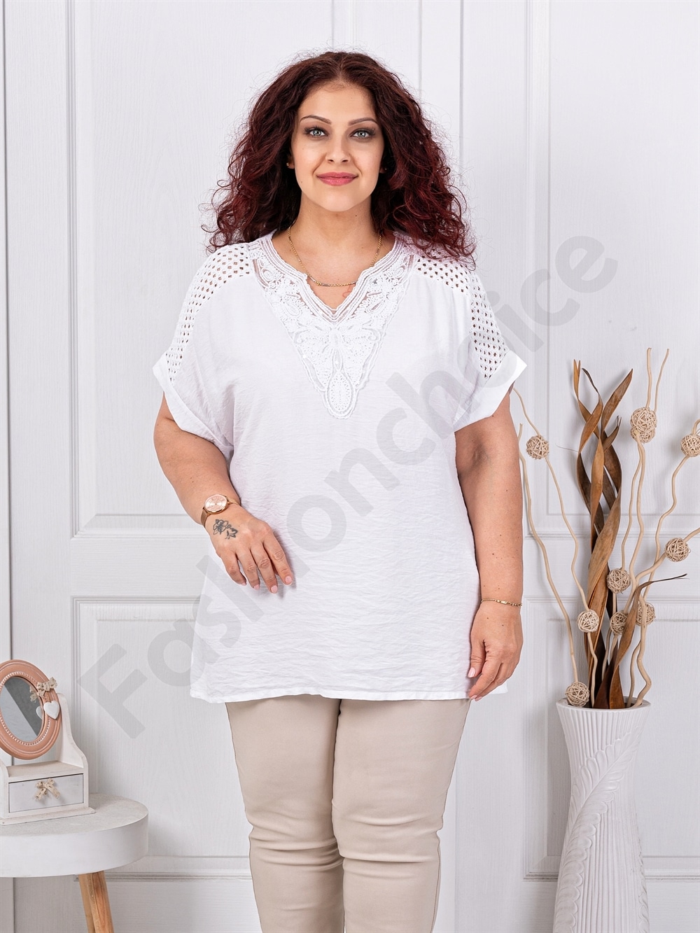 Plus size μπλούζα με πλέξη αζούρ-λευκό-κωδ 1109-3