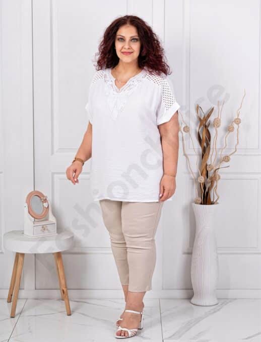 Plus size μπλούζα με πλέξη αζούρ-λευκό-κωδ 1109-3