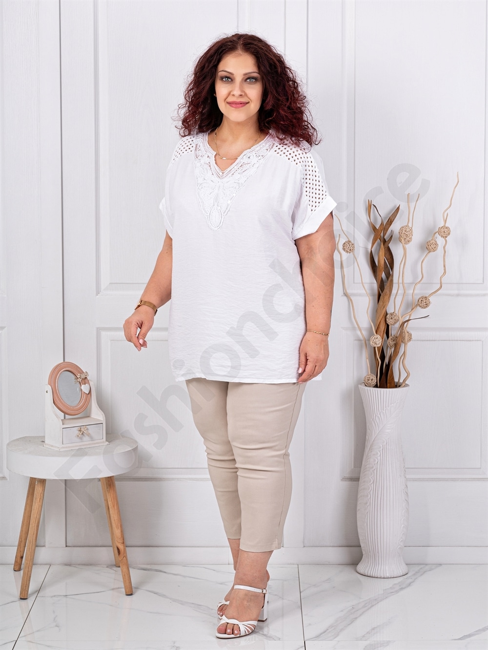 Plus size μπλούζα με πλέξη αζούρ-λευκό-κωδ 1109-3