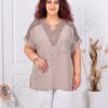 Plus size μπλούζα με πλέξη αζούρ-μόκα-κωδ 1109-2