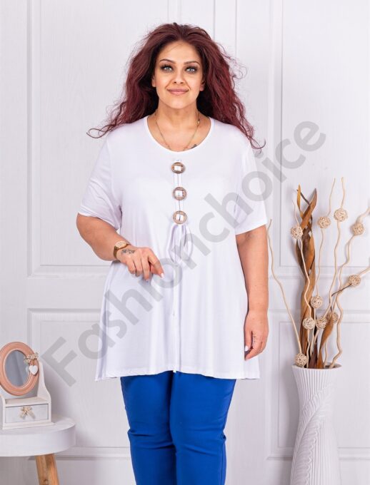 Plus size τουνίκ με τρία ξύλινα κουμπιά-λευκό-κωδ 1683-12