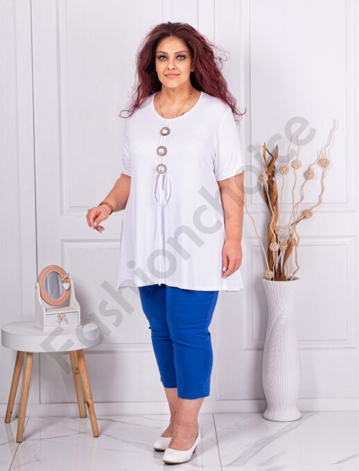 Plus size τουνίκ με τρία ξύλινα κουμπιά-λευκό-κωδ 1683-12