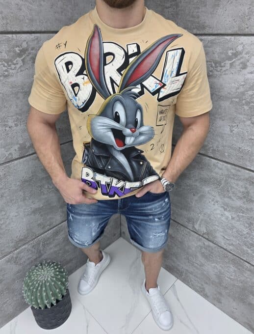 T-shirt με τύπωμα Bugs Bunny-μπεζ-κωδ 1597-2