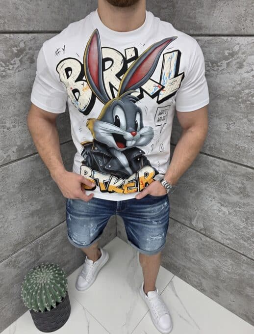 T-shirt με τύπωμα Bugs Bunny-λευκό-κωδ 1597-1