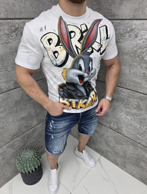 T-shirt με τύπωμα Bugs Bunny-λευκό-κωδ 1597-1