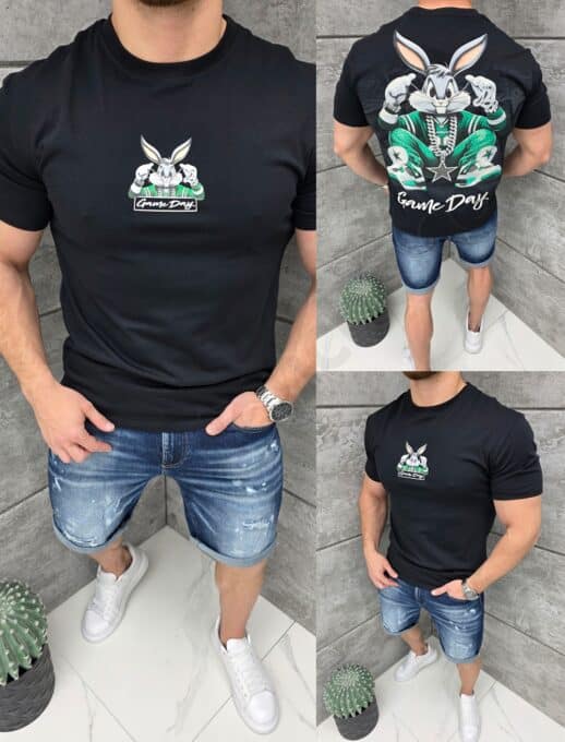 T-shirt με τύπωμα Bugs Bunny-μαύρο-κωδ 9038