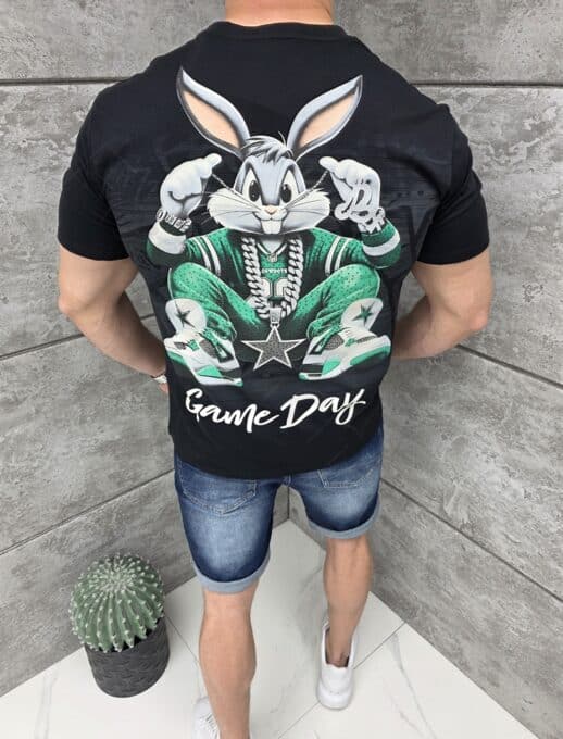 T-shirt με τύπωμα Bugs Bunny-μαύρο-κωδ 9038