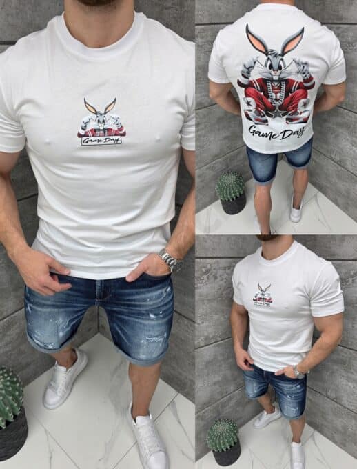 T-shirt με τύπωμα Bugs Bunny-λευκό-κωδ 9038-1