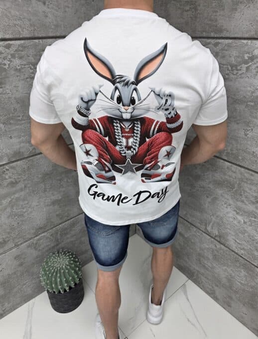 T-shirt με τύπωμα Bugs Bunny-λευκό-κωδ 9038-1